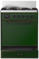 Ilve® Majestic III 30" Emerald Green Pro Style Dual Fuel Natural Gas Range with Solid Door and Burnished Trim-2