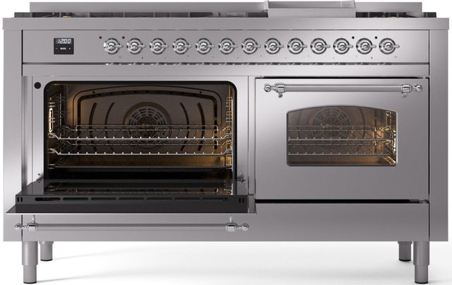 Ilve® Nostalgie II Series 60" Stainless Steel Pro Style Dual Fuel Range-2