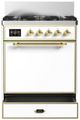 Ilve® Majestic III 30" White Pro Style Dual Fuel Natural Gas Range with Solid Door and Brass Trim-2