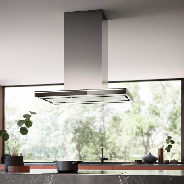 Falmec Lumina NRS 36" Scotch Brite Stainless Steel & Black Glass Island Range Hood-2