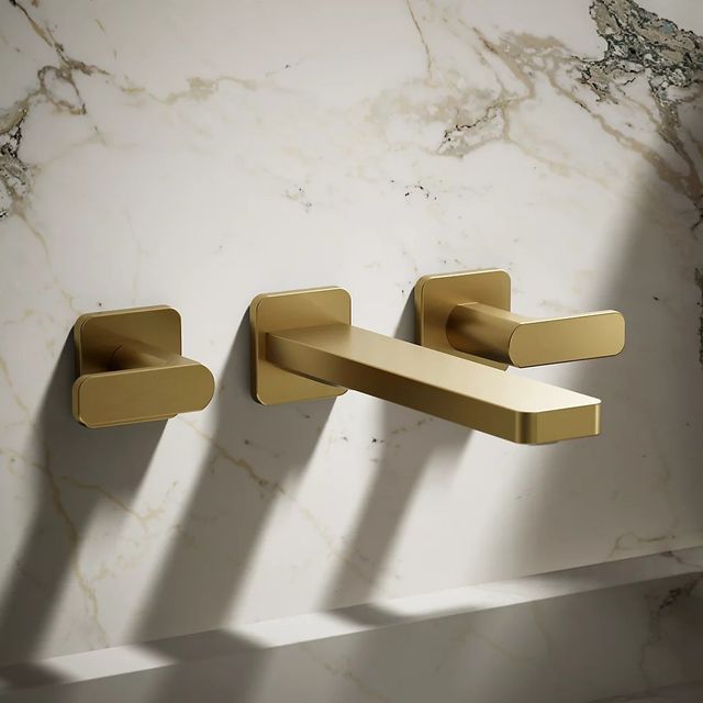 KOHLER® Parallel® Vibrant Brushed Moderne Brass Wall-Mount Bathroom Sink Faucet Trim-3