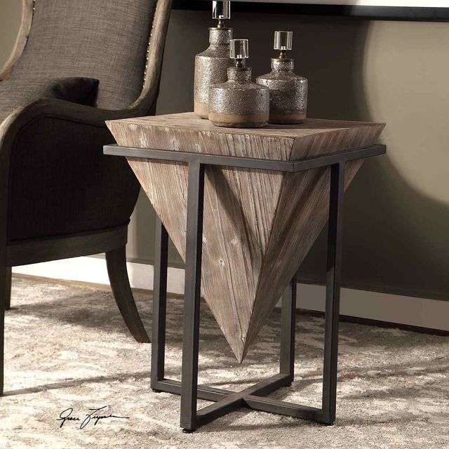 Uttermost® Bertrand Gray Wash Accent Table with Aged Black Base-1