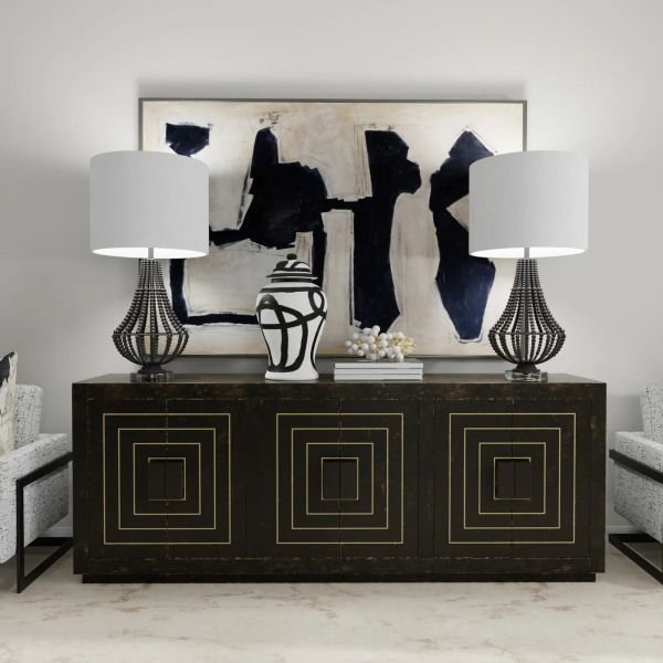 Harp & Finial® Stretch Beige/Black Framed Canvas Art-1