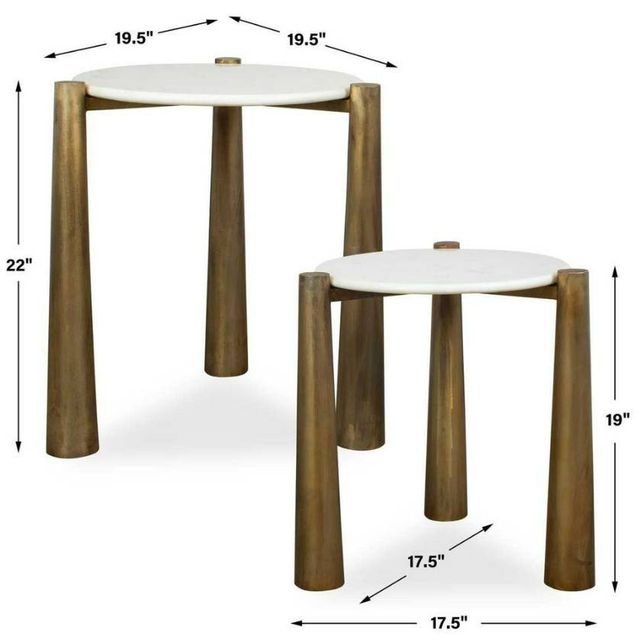 Uttermost® Claridge 2-Piece White Marble Top Nesting Table Set with Antique Gold Legs-2