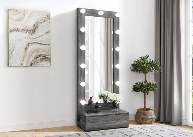 Global Furniture USA Lexi Gray Tall Mirror with Drawer and Speakers-1
