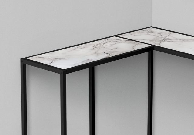 Monarch Specialties Inc. 36" White Marble Top Corner Console with Black Metal Base-2