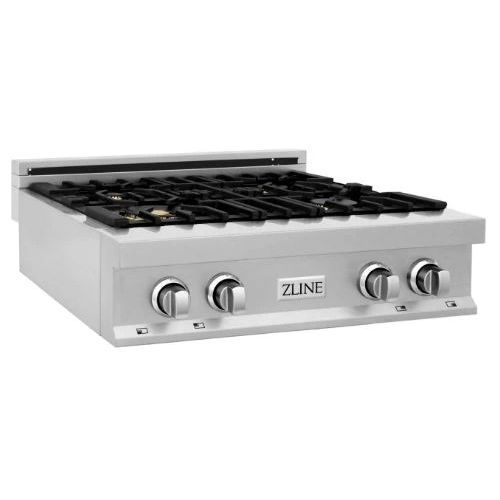 ZLINE Legacy 30" Satin Stainless Steel Gas Rangetop with 4 Brass Burners and Porcelain Cooktop-1