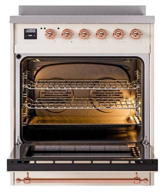Ilve® Nostalgie II Noblesse 30'' Antique White Pro Style Induction Range with Copper Trim-2