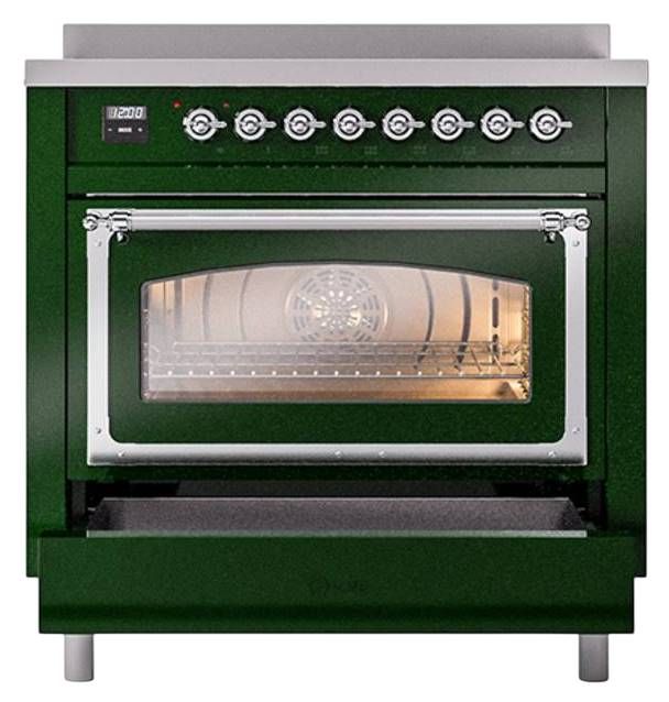 Ilve® Nostalgie II Noblesse 36'' Emerald Green Pro Style Induction Range with Chrome Trim-3
