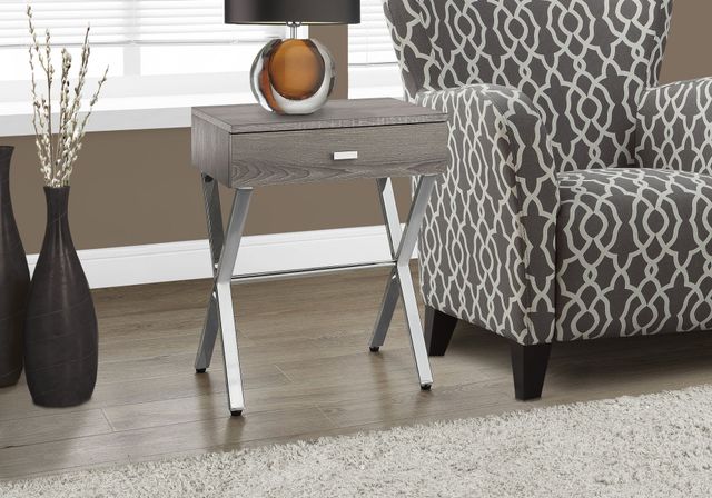 Monarch Specialties Inc. Dark Taupe 24"H Accent Table with Chrome Metal Legs-2