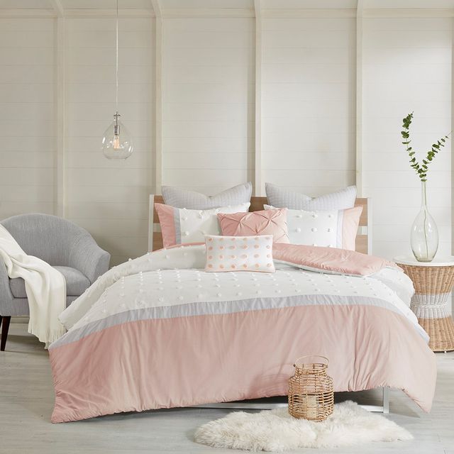 Olliix by Urban Habitat 7 Piece Blush King/California King Myla Cotton Jacquard Duvet Cover Set-1