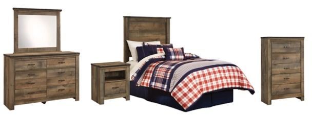 Signature Design by Ashley® Trinell 5-Piece Brown Twin Panel Headboard Bed Set-0