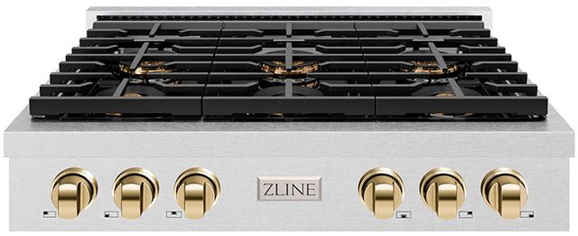 ZLINE Paramount 36" Stainless Steel Gas Rangetop with Polished Gold Accents-0