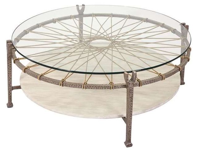 Lane Venture® Hemingway Round Glass Top Cocktail Table with Gun Metal Base-0