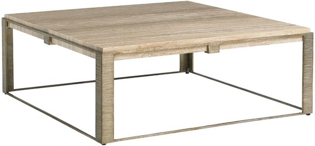 Lexington Home Laurel Stone Canyon Silver Travertine Top Cocktail Table with Silver Leaf Frame-0