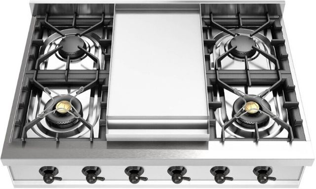 Ilve Nostalgie II 36” Stainless Steel Gas Rangetop with 6 Burners, Griddle and Burnished Trim-1