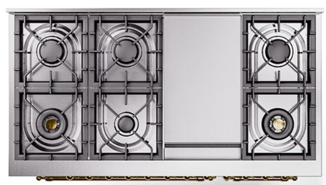Ilve® Nostalgie II Noblesse 48'' Custom RAL Color Pro Style Dual Fuel Range with Brass Trim-2