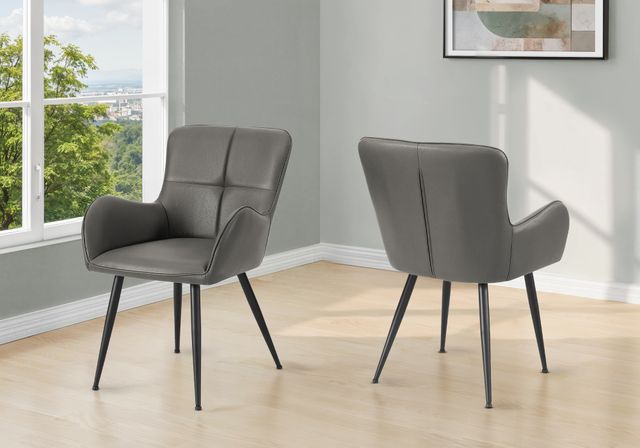 Monarch Specialties Inc. 2-Piece Grey 33" Faux Leather Dining Chair Set with Tufted Back-1