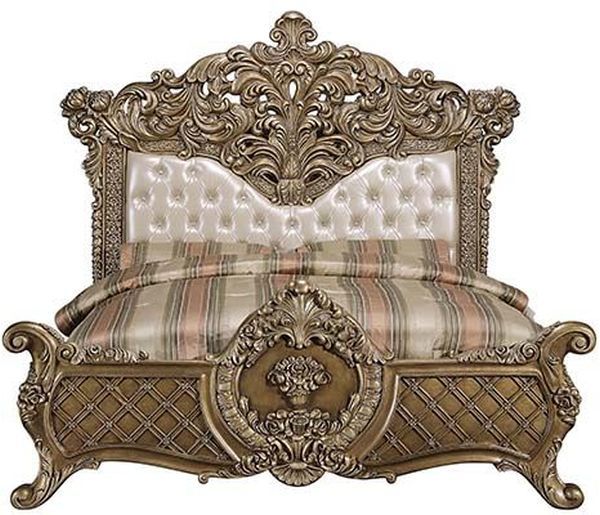 ACME Furniture Constantine Brown/Light Gold Eastern King Upholstered Panel Bed-3