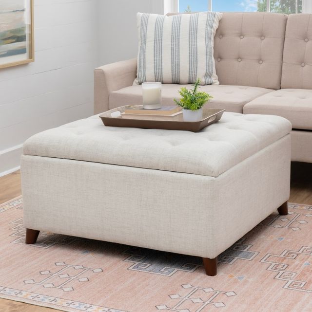 Linon Bella Natural Square Storage Ottoman-1