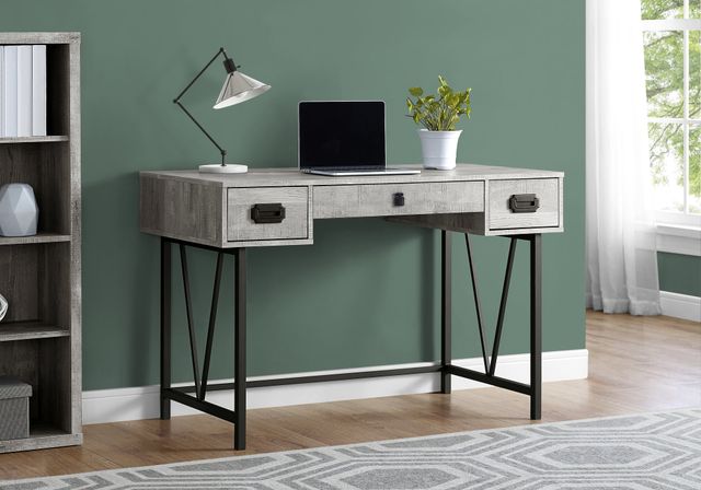 Monarch Specialties Inc. 48"L Grey Reclaimed Wood with Black Metal Computer Desk-1