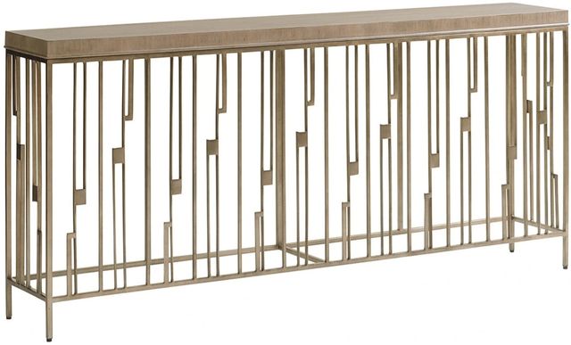 Lexington Home Shadow Play Studio Gray Elm Top Console Table with Burnished Silver Leaf Base-0