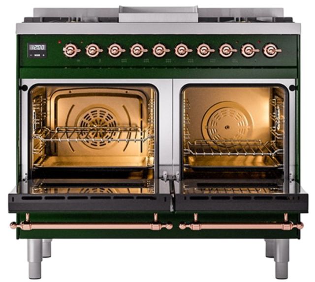 Ilve® Nostalgie II Noblesse 40'' Emerald Green Pro Style Dual Fuel Range with Copper Trim-1
