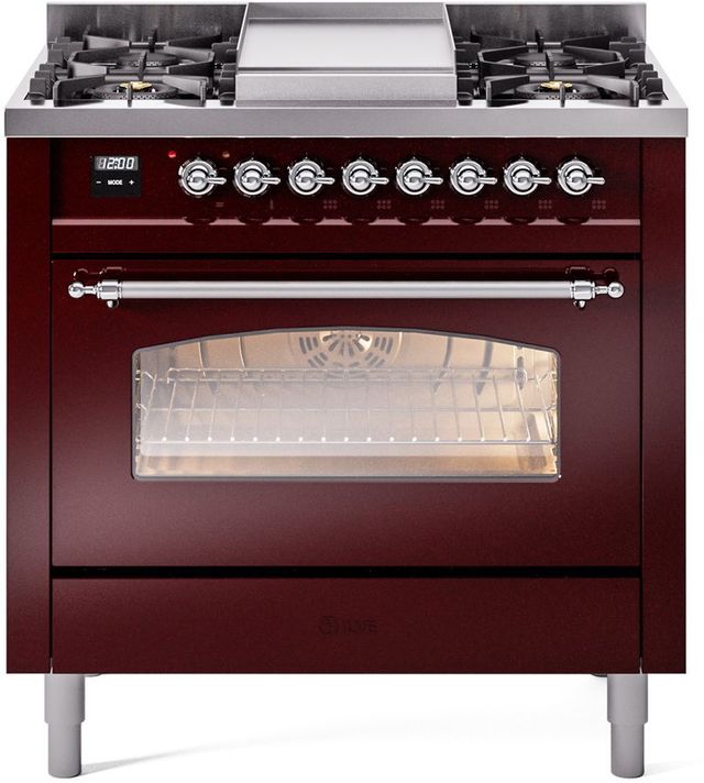 Ilve® Nostalgie II Series 36" Burgundy Pro Style Dual Fuel Range-0