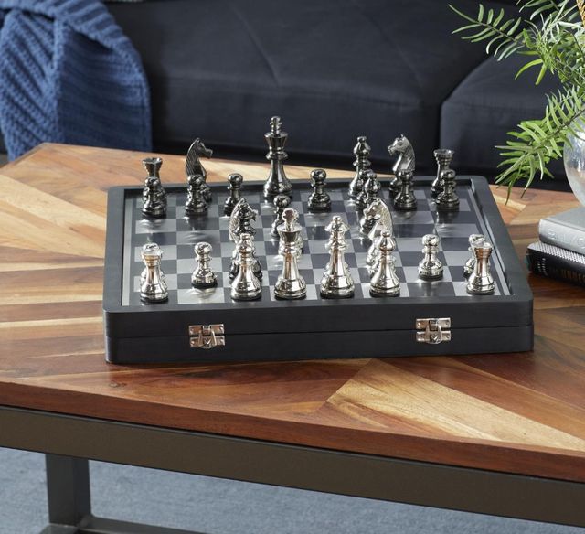 Deco Marche Black Chess Game Set with Storage Compartment-3