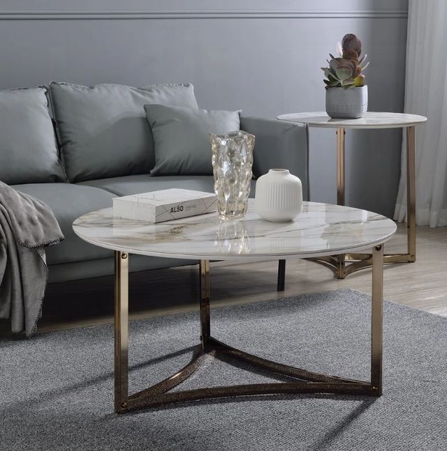 ACME Furniture Zaidee White Coffee Table with Champagne Base-1