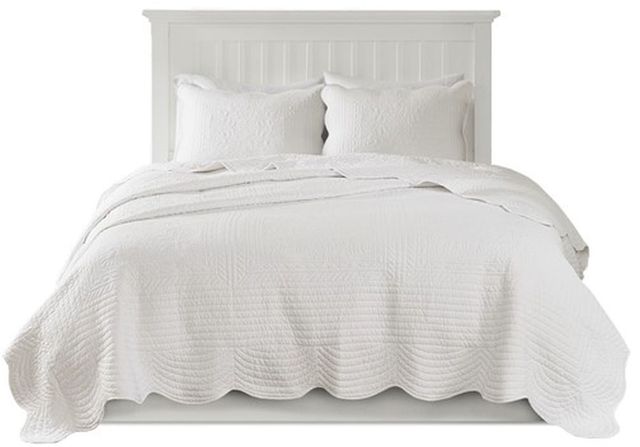Olliix by Madison Park White King/California King Tuscany 3 Piece Reversible Scalloped Edge Coverlet Set-0
