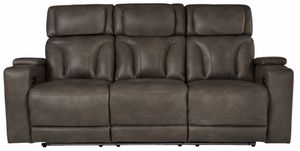 Front view of the Ashley® Warrior Peak Umber Power Reclining Sofa with Adjustable headrest
