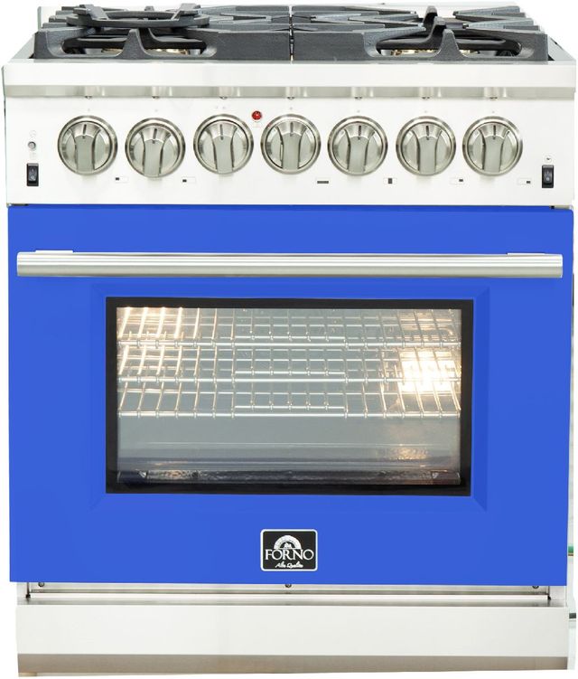 FORNO® Capriasca 30" Stainless Steel Pro Style Dual Fuel Range with Blue Door