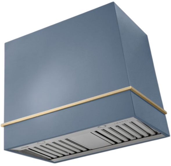 AGA Loge 36" Stone Blue Wall Mounted Range Hood with Brushed Brass Trim-0