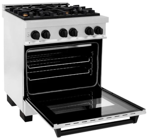 ZLINE Autograph Edition Legacy 30" Satin Stainless Steel Pro Style Dual Fuel Range with 4 Burner Cooktop, Electric Convection Oven and Matte Black Accents-1