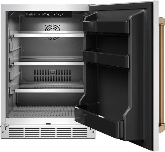 Thor Kitchen Gordon Ramsay Collection 24” 5 Cu. Ft. Stainless Steel Built-In Undercounter Outdoor Beverage Cooler with Bronze Handle-1