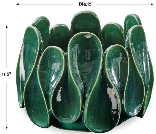 Uttermost® Petal Pinch Deep Green Glaze Indoor-Outdoor Ceramic Bowl-4