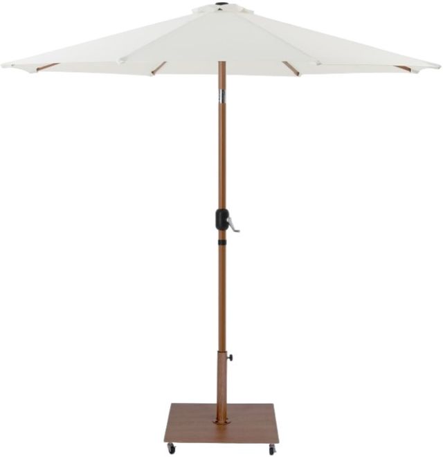Meridian Furniture Fiji White/Teak Aluminum Outdoor Patio Umbrella and Base-0
