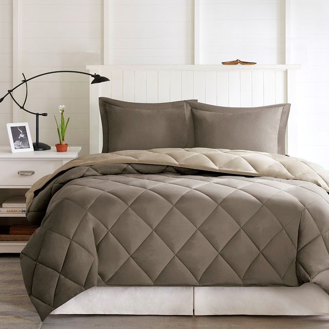 Olliix by Madison Park Essentials Larkspur Brown and Sand King 3M Scotchgard Reversible Down Alternative Comforter Set-2