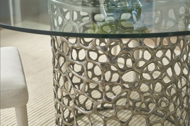 Universal Explore Home™ Oasis Glass Top Antique Nickel Dining Table with Aluminum Base-2