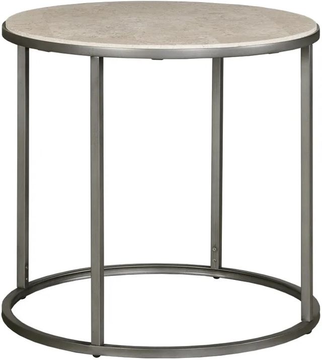 Hammary® Modern Basics Brown Marble Top Round End Table with Gunmetal Base-0