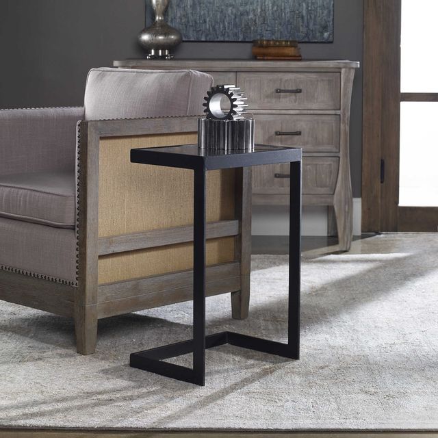 Uttermost® Windell Aged Black End Table with Mirrored Top-1