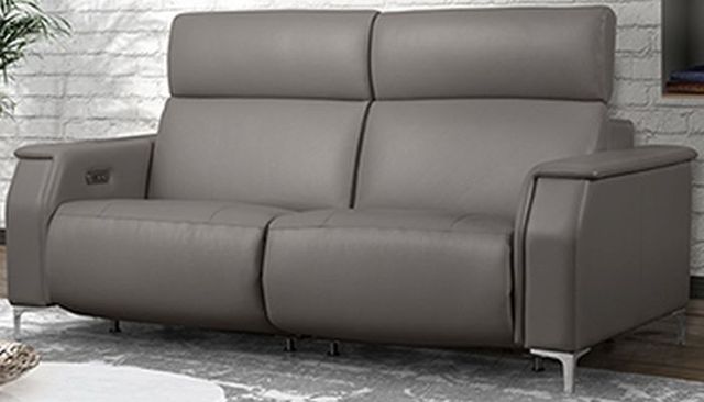 Via Furniture Roma Gray Power Reclining Condo Sofa with Adjustable Headrest-0