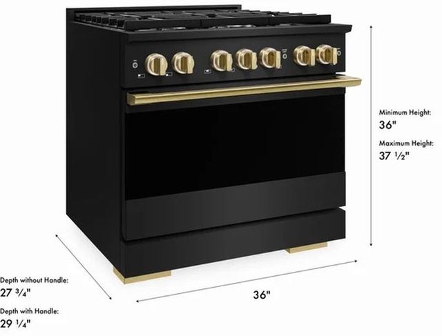 ZLINE Marino 36" Black Stainless Steel Pro Style Gas Range with Polished Gold Accents-2