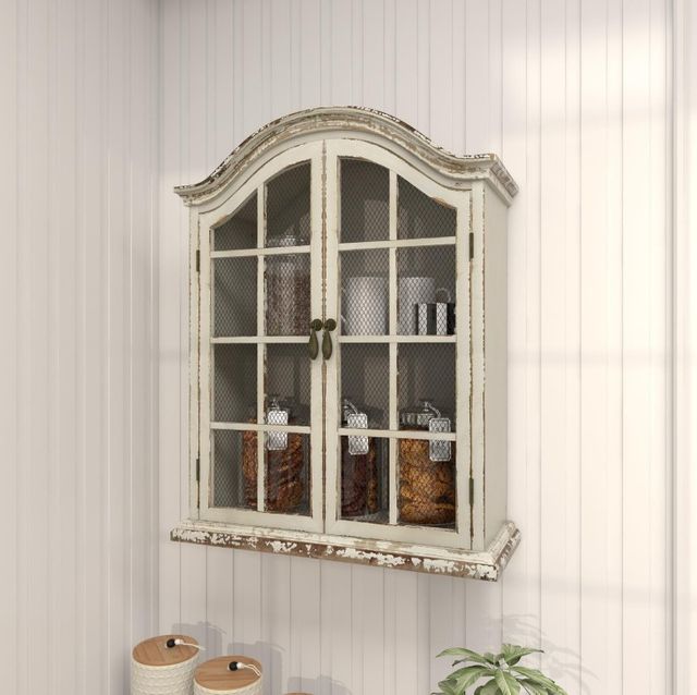 Deco Marche White Wall Shelf with Arched Shutter Doors-3