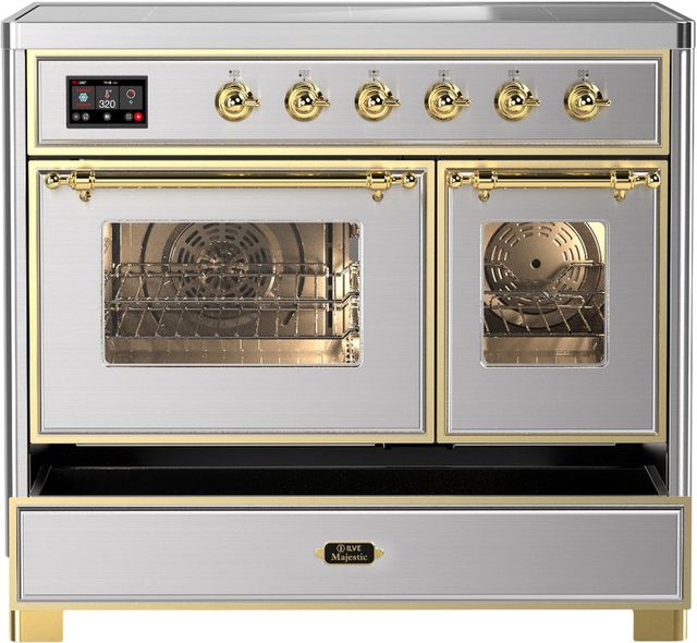 Ilve® Majestic III 40" Stainless Steel Pro Style Induction Range with Triple Glass Door and Brass Trim-2