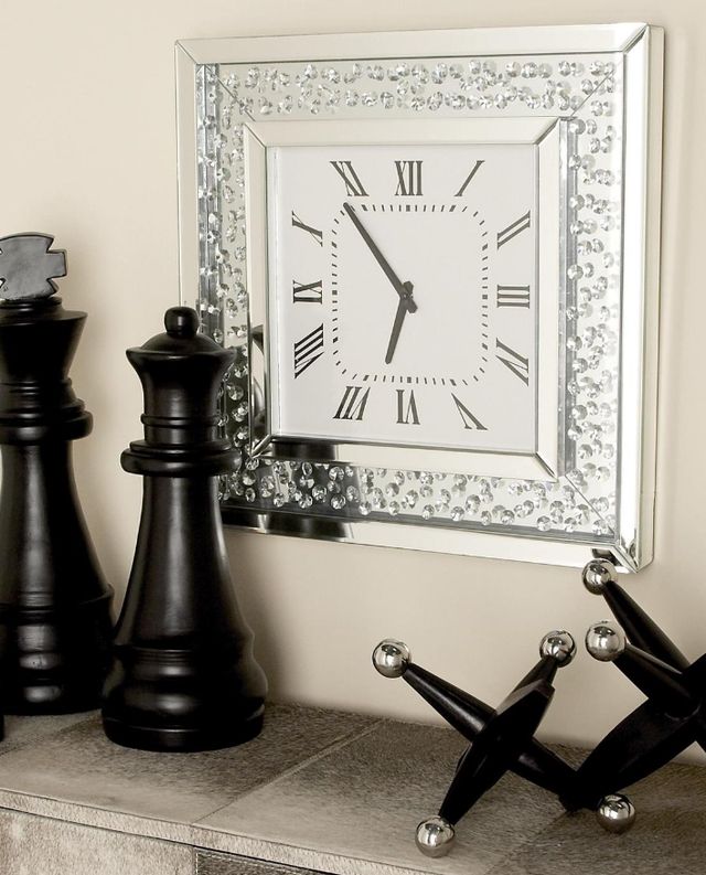 Deco Marche Silver Mirrored Floating Crystals Wall Clock-4