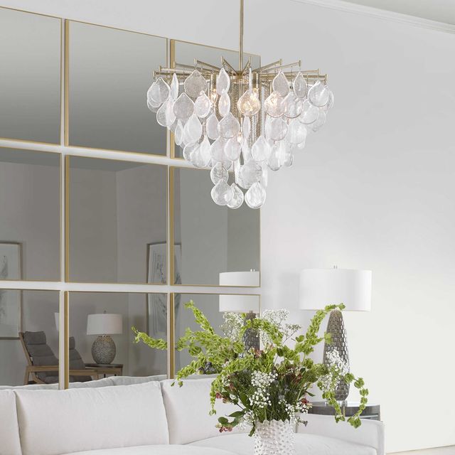 Uttermost® Goccia Antiqued Bright Silver Leaf 6-Light Tear Drop Glass Pendant-1