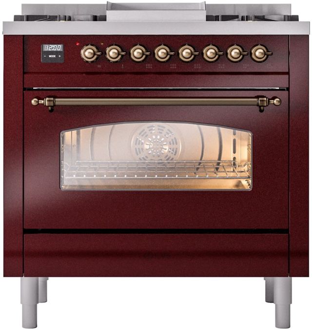 Ilve® Nostalgie II Series 36" Burgundy Pro Style Dual Fuel Range-0