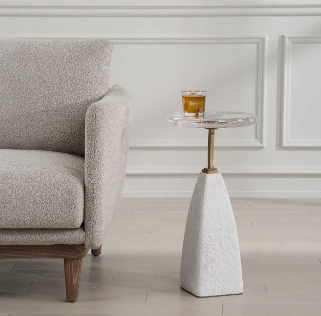 Uttermost® Sora Glass Top Drink Table with White Sandstone Base-1